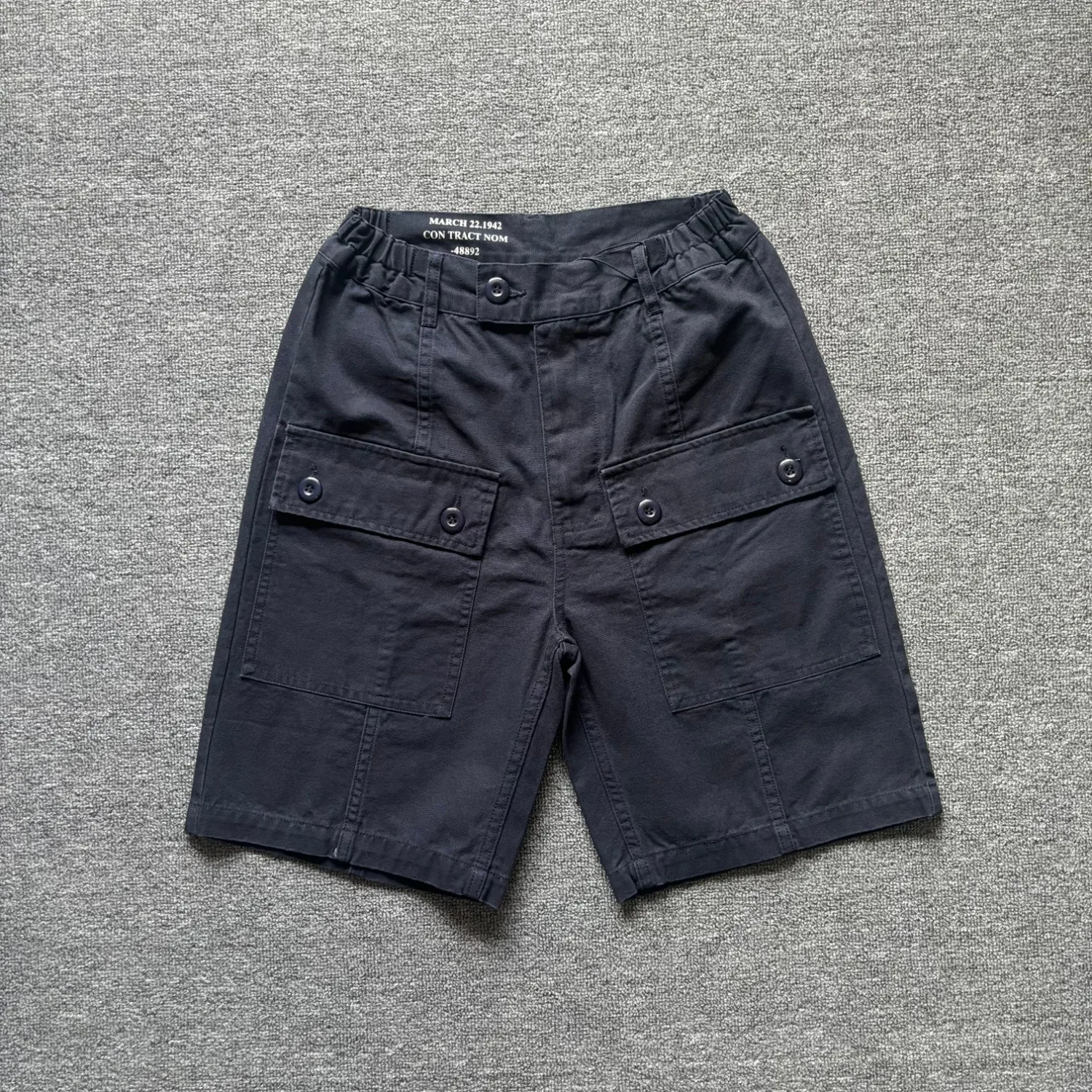 American Retro Cargo Shorts Men's Elastic Waist Multi-Pocket Straight Leg Loose Half-Fit Pants
