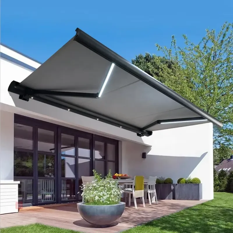 Aluminum Retractable Awning 3x2m Wall Mounted Outdoor Sun Shade Canopy Full Cassette Patio Cover Wind Resistant Garden