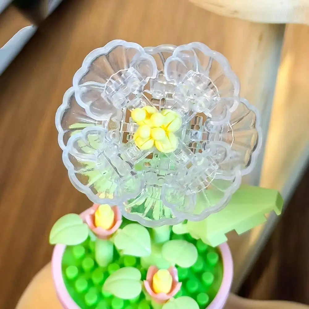 DIY 꽃 화분 블록 교육용 홈 데스크 식물 장식 영원한 꽃다발 장난감 소녀 블록 어린이 장난감