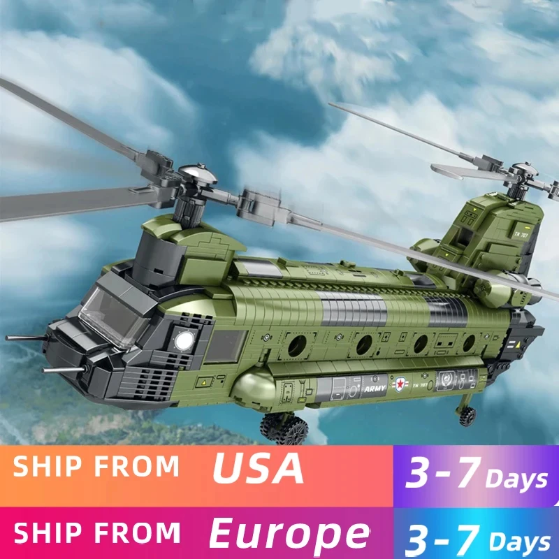 1622PCS CH-47 Chinook Transport Plane Building Blocks Military Armed Helicopter Fighter Model Bricks Toys For Kids Holiday Gifts