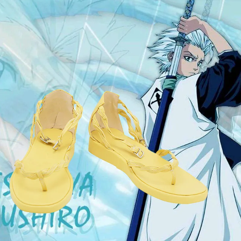 Anime BLEACH Hitsugaya Toushirou Cosplay Shoes Yellow Short PU Leather Flat Sole Boots For Halloween Carnival