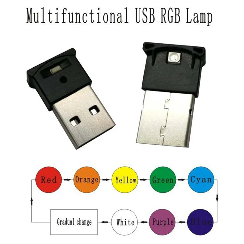 2Pcs Universal Mini USB LED Car Light Auto Interior Atmosphere Light Colorful Decorative Lamp Car Accessories