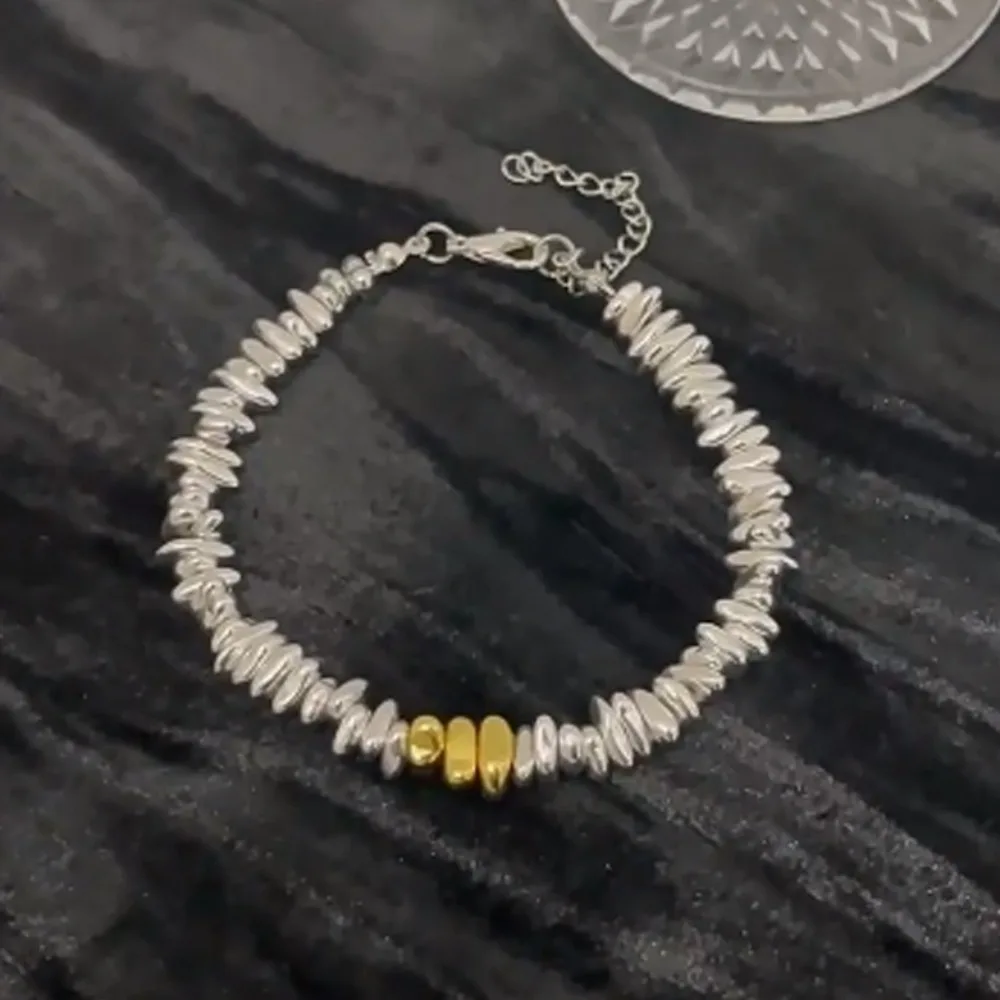 سوار فضي وذهبي اللون مضاد للكهرباء الساكنة قابل للتعديل غير منتظم مطلي بالهيماتيت سوار عتيق بسيط