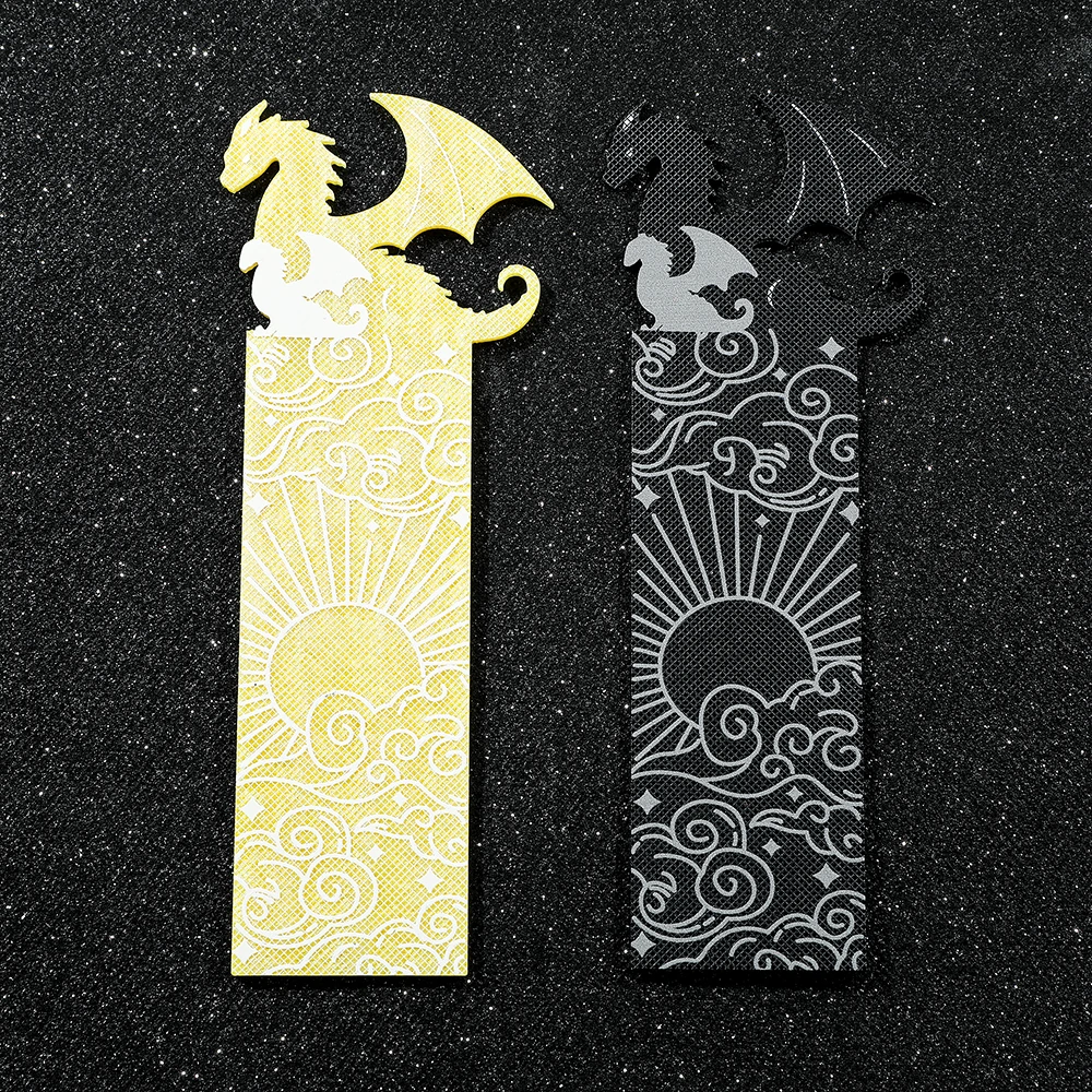 Goth Fourth Wings Dragon Cloud Sun Bookmark for Book Lover Gifts Gold Black Dragon Acrylic Book Mark Reading Supplies Gifts