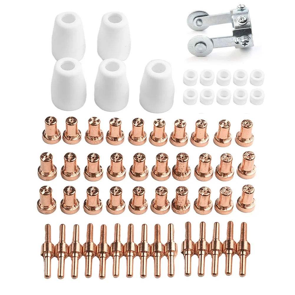 

61PCS For PT31 Plasma Cutter Consumables Roller Guide Wheel Spacer With Earthenware Cups Swirl Rings Extended Electrodes