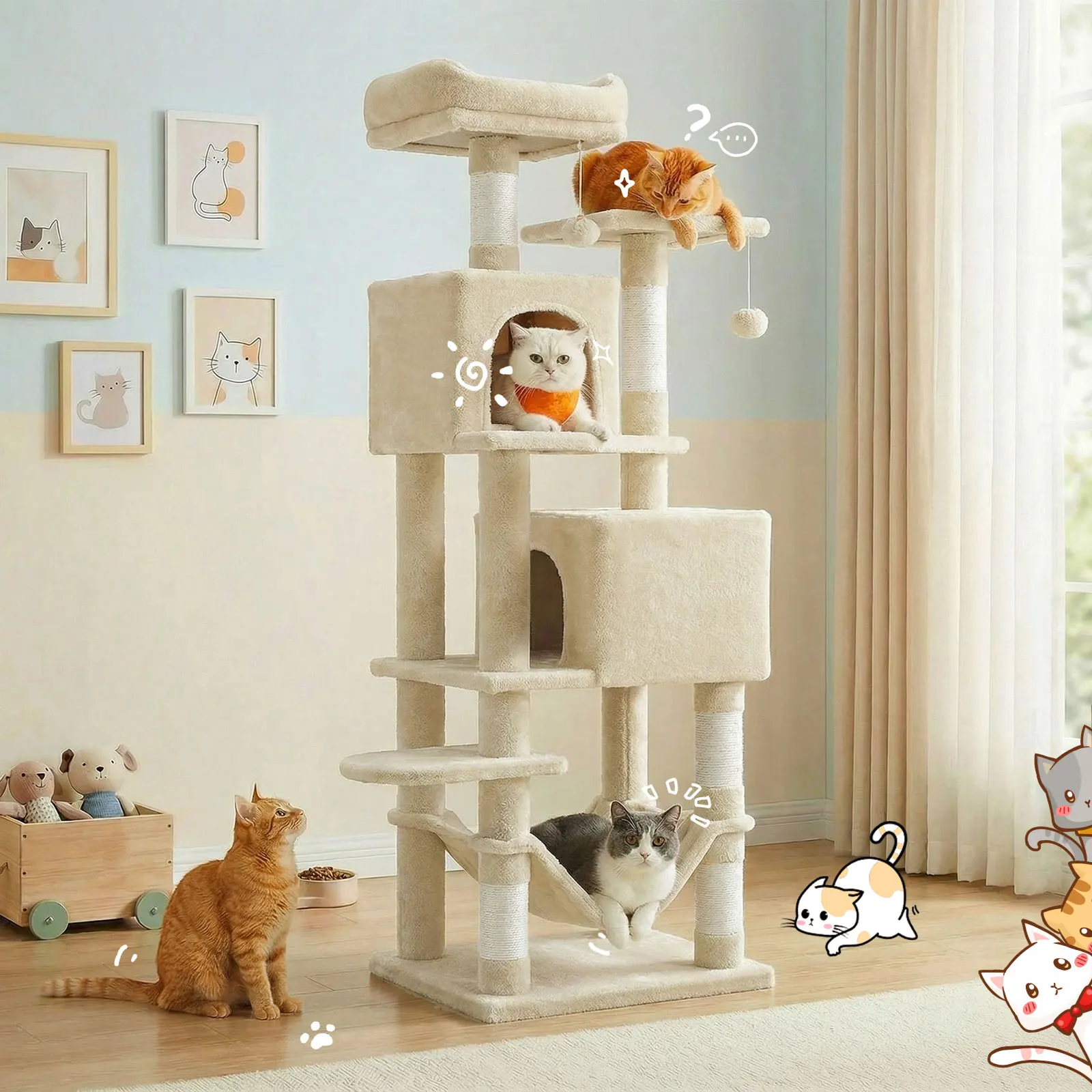 165CM Large Cat Tree and Tower for Indoor Cats With Sisal-Covered Scratching Posts Spacious Hammock Padded Perches and Condos Cat Toys