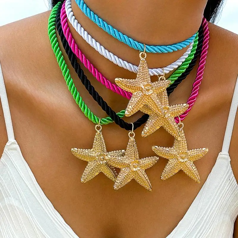 A Unique Knotted Design Necklace With Leaves Starfish And Scallops A Simple Drawstring Pendant Necklace With A Bow And PearlsHot