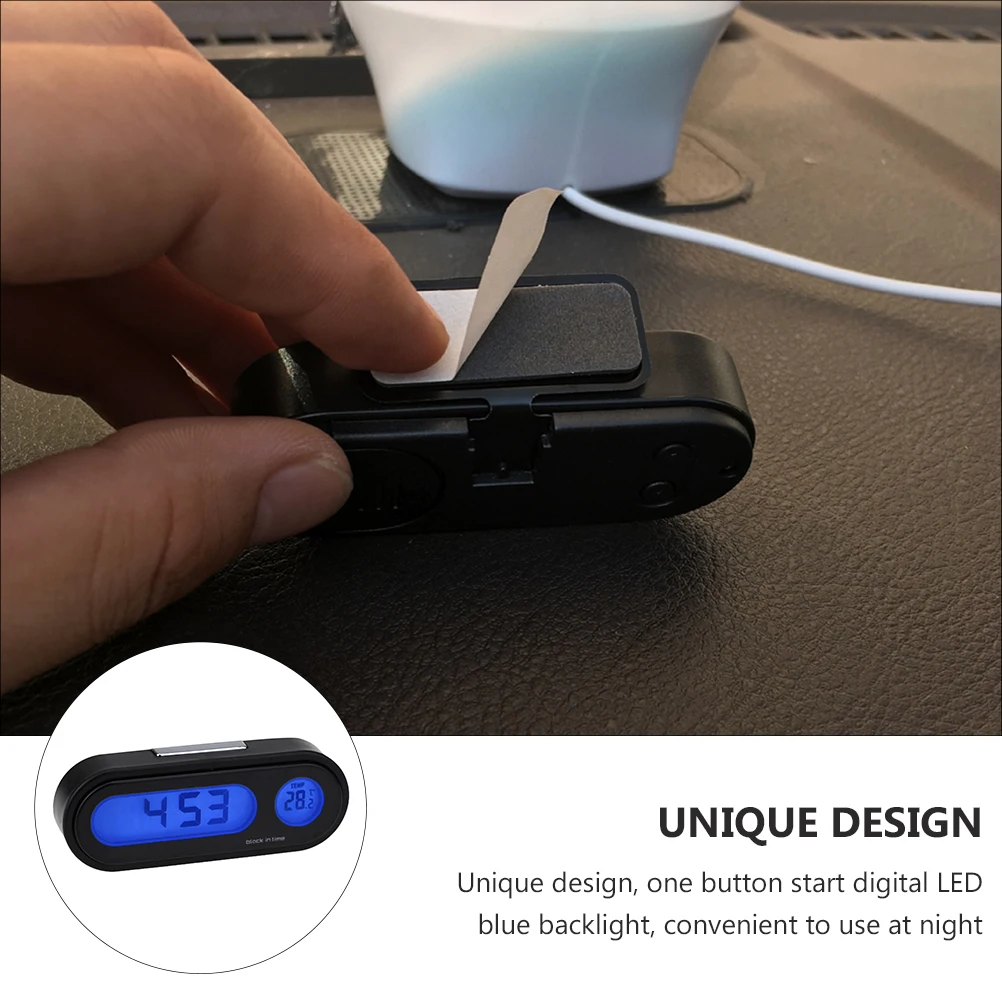 

Digital Thermometer Car Clock Black Multi Function Automotive Desk Clock Vehicle Dash Temperature Meter Electronic Time Display