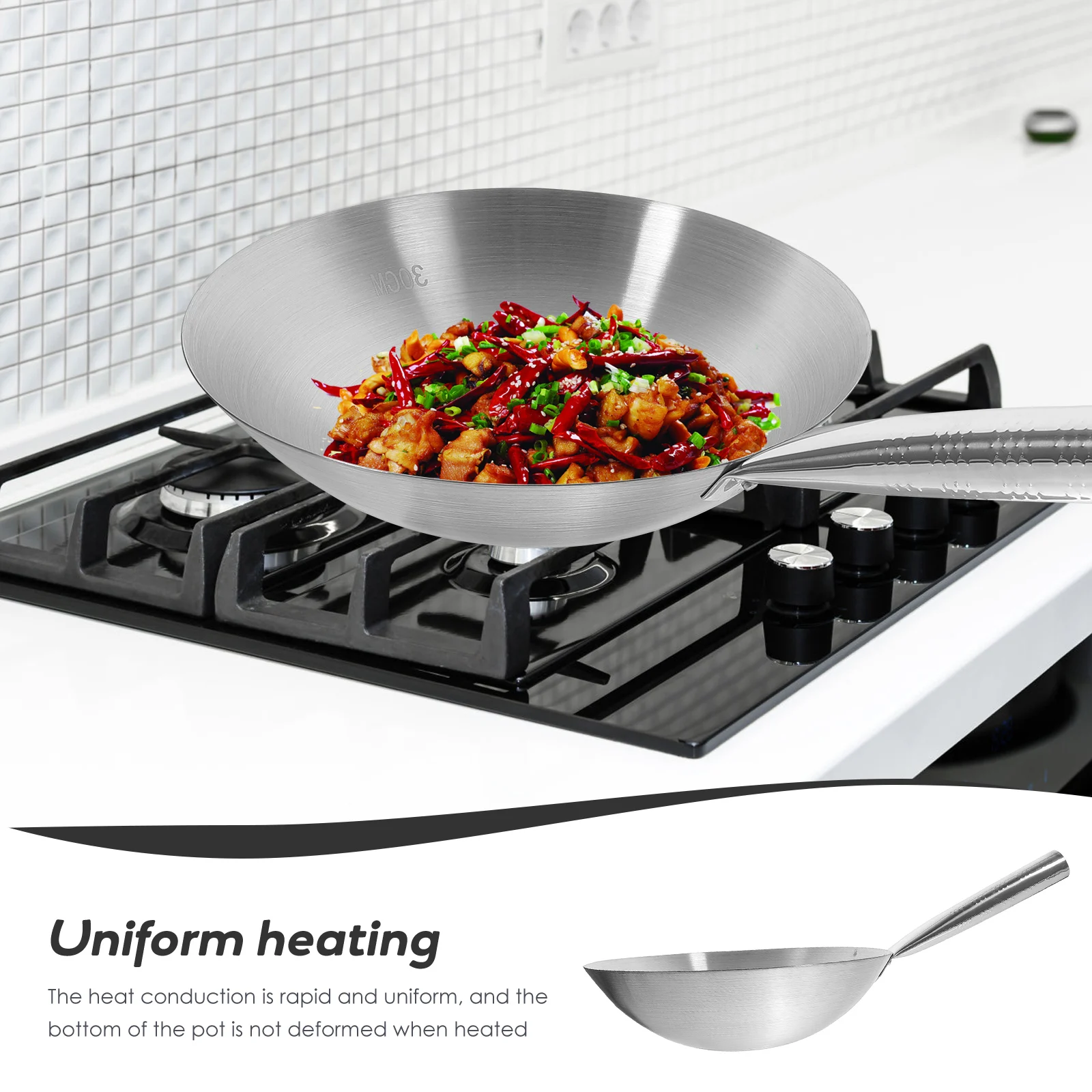 

Traditional Wok Stainless Steel Chinese Without Coating Detachable Frypan Frying Pans Nonstick