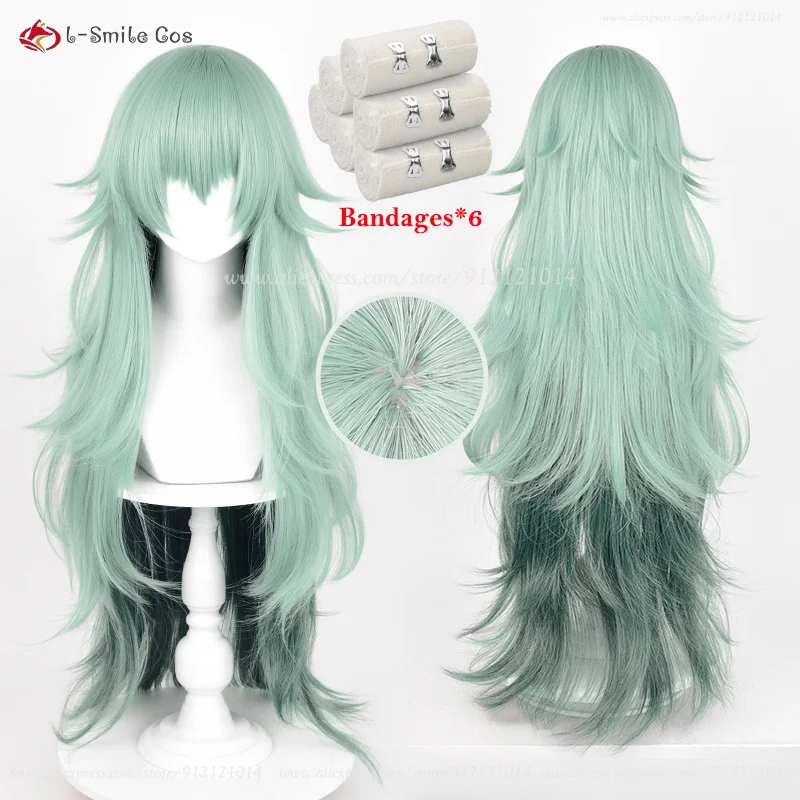 Anime Tokyo Atsuki Sen Cosplay Perruque, Perruque Bouclée, Degré de Chaleur, Cheveux Synthétiques, Bonnet, Vert Dégradé, Eto Yoshimura, 95cm de Long