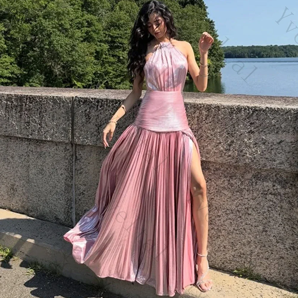 Customized Women Halter Organza Evening Dress Classic Backless Sleeveless Delicate Draped Formal Gown for Prom Party Occasion