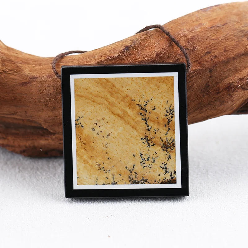 

Natural Obsidian with Picture Jasper Square Drawing Pendant Beads for Jewelry Making, Handmade Natural stones beads