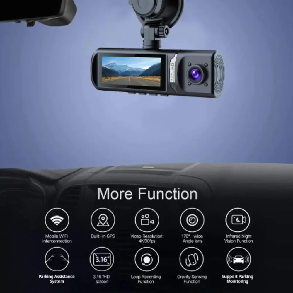 4K Ultra HD Dash Cam WDR Dynamic Adjustment Starlight Night Vision Car Recording Three Way Dual Channel Car Dash Camera