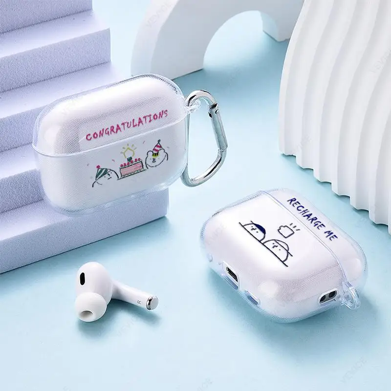 Korea Ins Cartoon Transparent Case For AirPods Pro 2 2nd Cover For Airpods 3 3rd 2 1 Pro Pro2 Cases Soft TPU Fundas With Hook