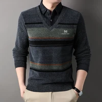Winter New Fleece Sweater Men Thickened Pullover Striped Velvet Clothing Autumn Winter Crew Neck Jumpers Fashion Knitwear 6