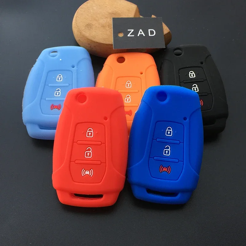 ZAD Silicone Flip Car Key Case Cover protector Holder For Ssangyong 2015 2016 Tivoli Rexton Korando C 3 Button FOB Key