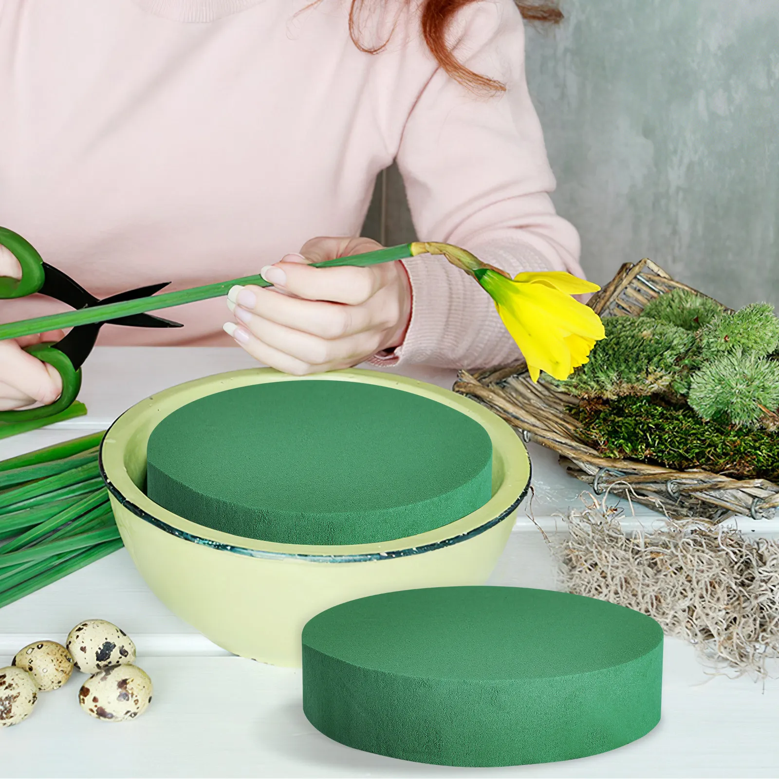 

6 шт. зеленых круглых блоков флористической пены с технологией удержания влаги для живых и искусственных цветочных композиций, подходят для свадебных проходов