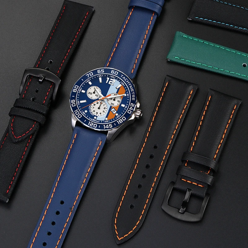 20mm 22mm 24mm Nylon Leather Watchband For TAG Heuer F1 Racing Car Diving Strap Rossini 519955 Mido Canvas Watch Band Bracelet