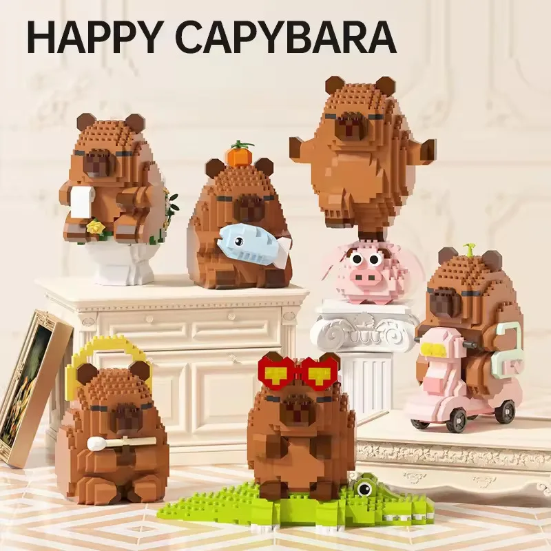 

Super Cute Capybara Building Block Assembly Toy Kawaii Brown Pink Guinea Pig Puzzle 3D Ornament for Boys and Girls Birthday Gift