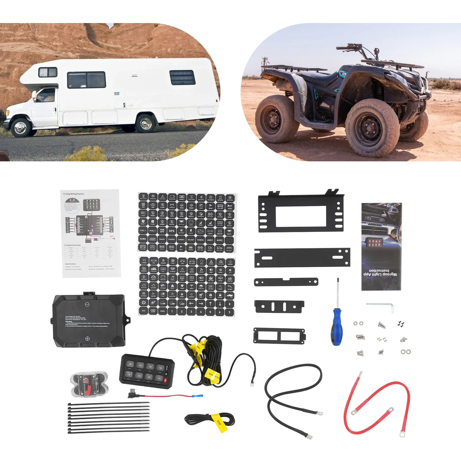 صندوق التبديل لوحة تحكم 8 عصابة RGB نظام التتابع متعدد الوظائف 8 عصابة لوحة التبديل ل جيب جي إم سي على الطرق الوعرة سيارة SUV بيك اب حافلة #4