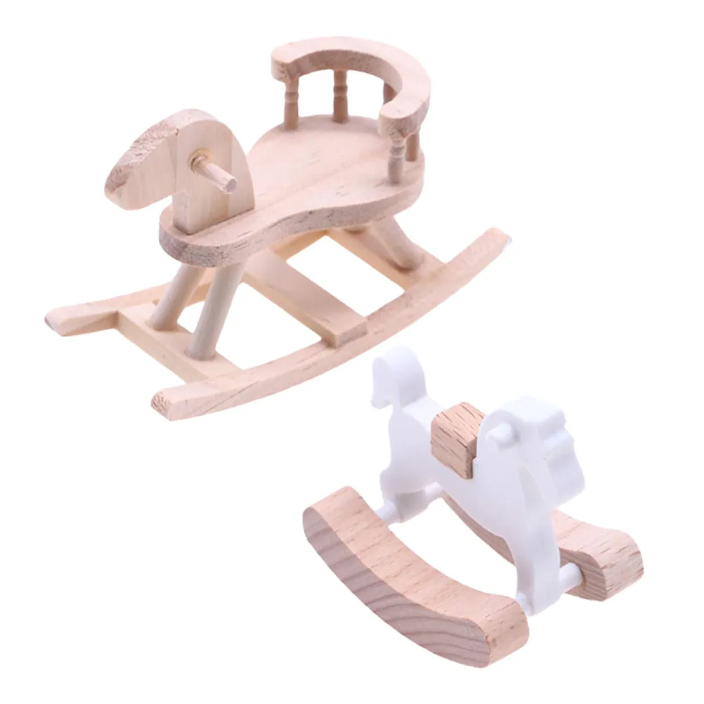 

2Pcs Unfinished Wooden Rocking Horse Miniature Natural Nursery Decor Dollhouse Accessories Furniture Decoration DIY Painting