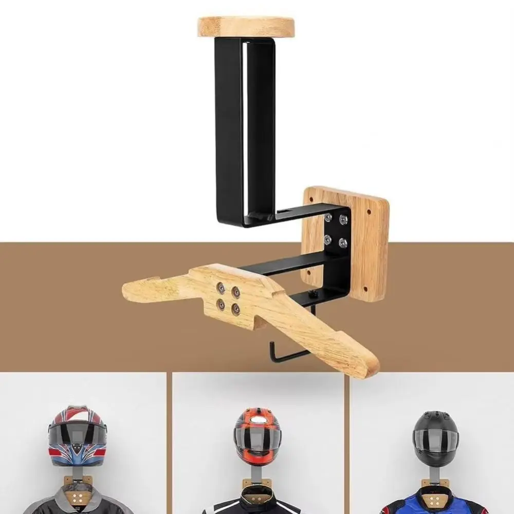 

Wooden Helmet Rack Wall Mount with Hook Motorcycle Helmet Holder Sturdy Key Rack Clothes Storage Holder Football Helmets