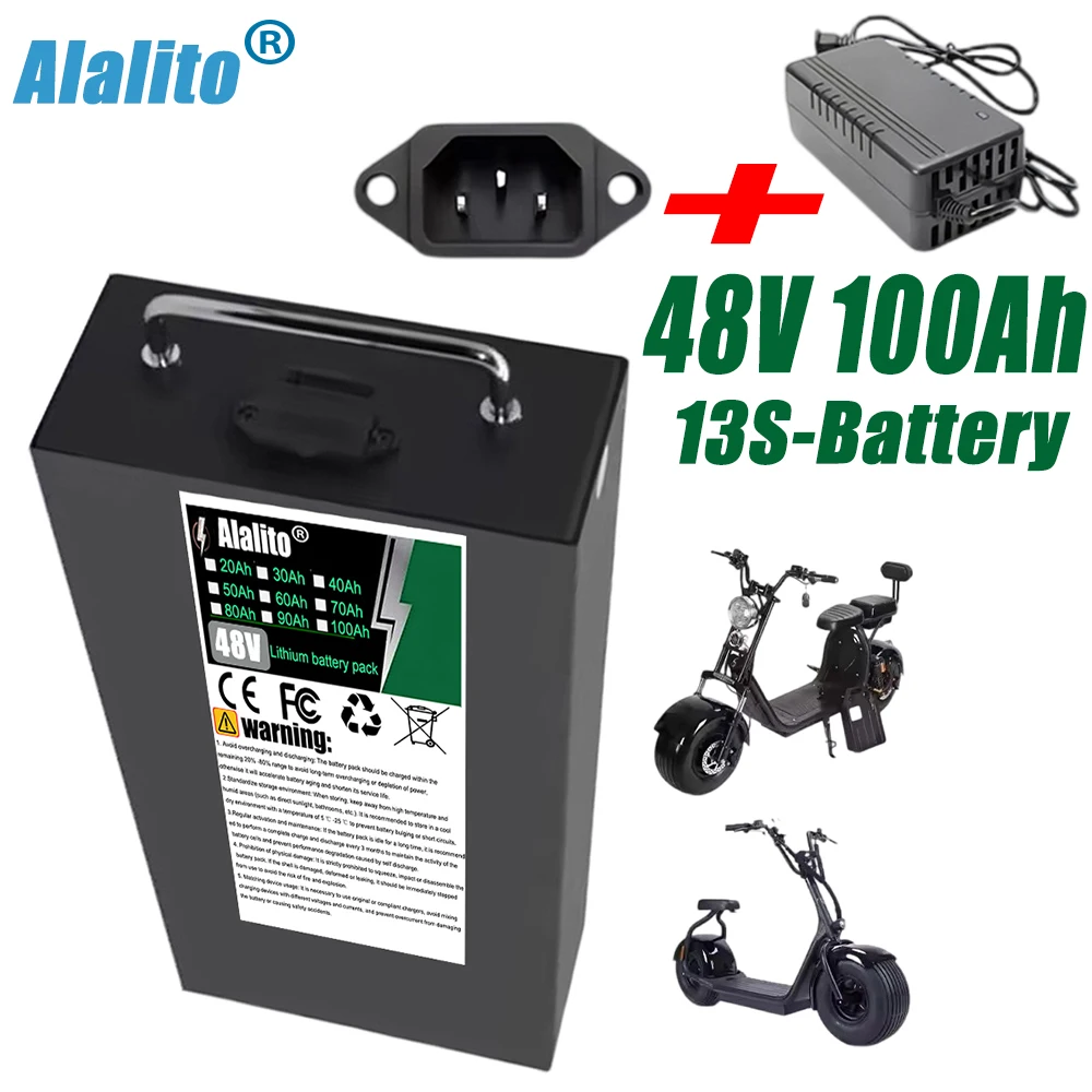 Air transportation of 48V 18650 lithium batteries 20AH-100AH, suitable for scooters, 500W-3000W, BMS 40AH, and chargers