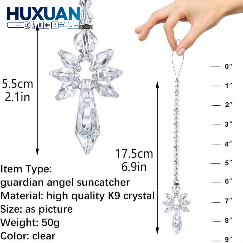 Rainbow Guardian Angel Crystal Light Catcher Shiny Prism Decor 1Pc for Home Porch Car Window Outdoor Patio Hanging Ornament
