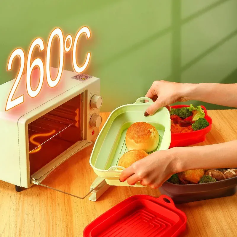 Air Fryer Liner Silicone Foldable Air Fryer Baking Tray Basket Silicone Molds Reusable Air Fryer Base Insert Container Accessory