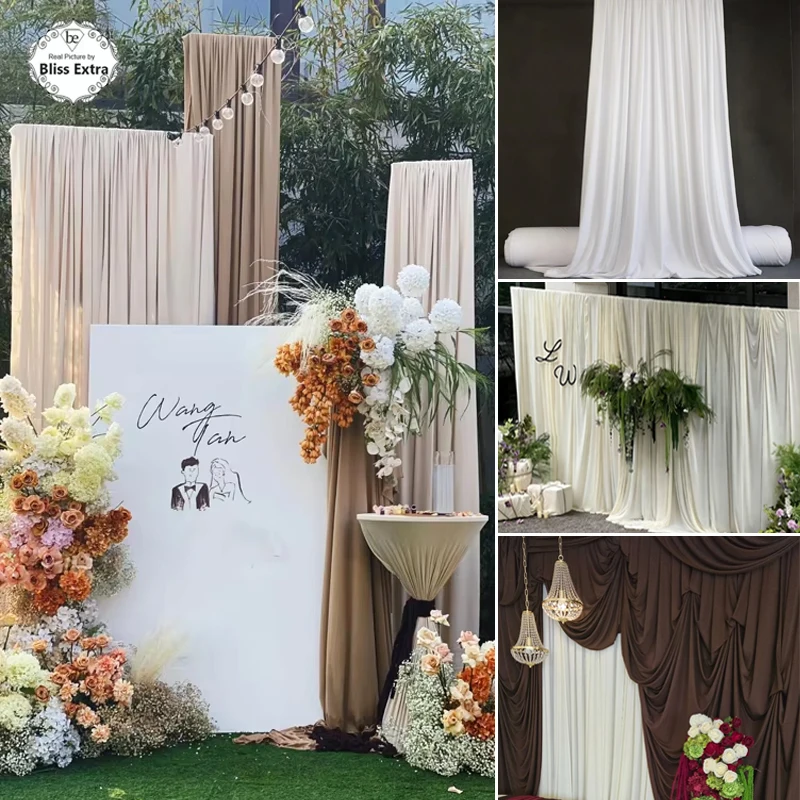 

Wide 170cm White Champagne Stretch Knitted Fabric for Backdrops Wedding Party Decoration Curtain Drap Lining DIY Sewing Material