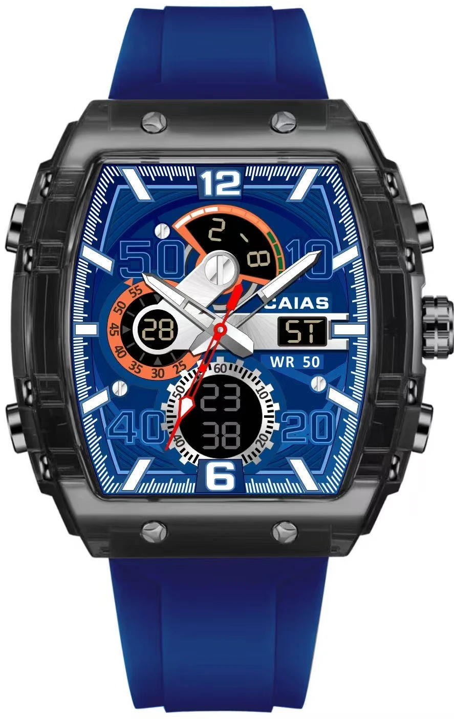 CAIAS Unisex Sports & Casual Watch: LED Dual Display, World Time, Large Dial, Oak Series