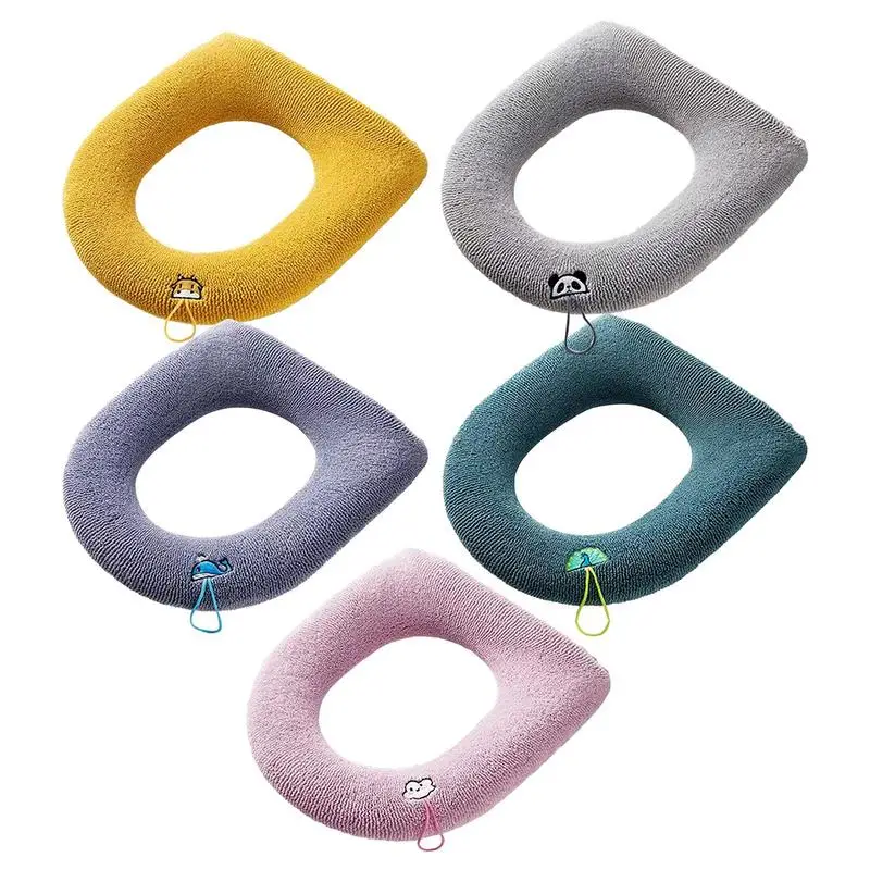 Toilet Seat Cover Pad O-Shape Toilet Seat Cover Keep Warm Knitting Pure Color Soft Bidet Cover Household Bathroom Accessories