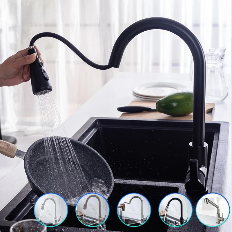 

Kitchen Faucet Black Kitchen Tap Pull Out Kitchen Sink Mixer Tap Brushed Nickle Stream Sprayer Head Chrome Kitchen Water Tap