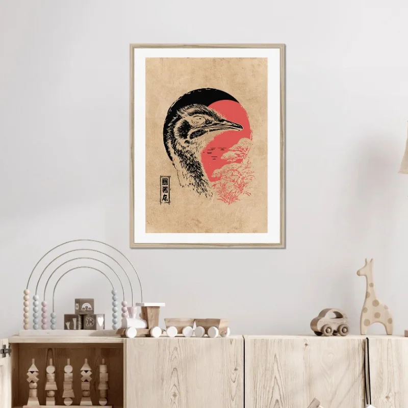 Japanese Aesthetic Animal Art Poster Wabi Sabi Ukiyo-e Style Emu Bobcat Owl Cat Flamingo Canvas Print Asian Living Room Decor