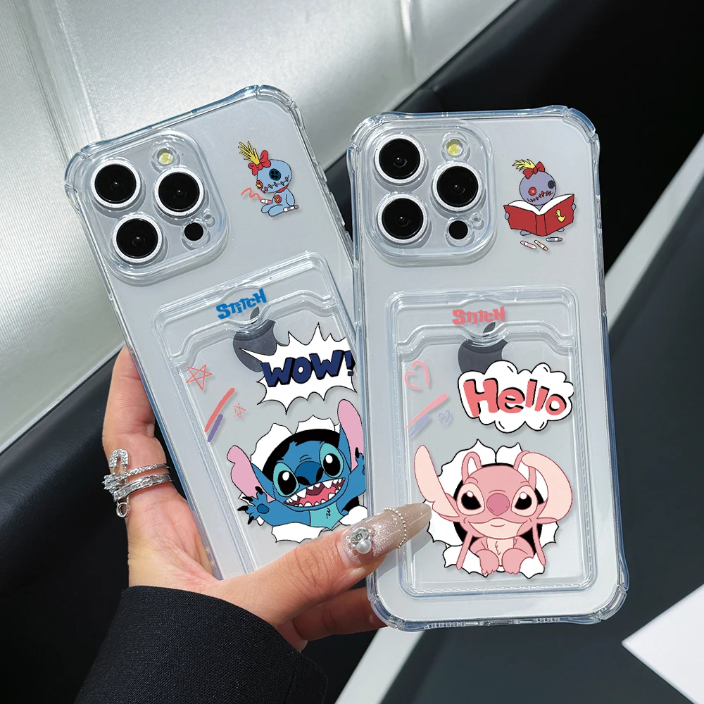 Cool Stitch Phone Case for Samsung Galaxy S24 S23 S22 S21 Ultra Plus 5G S20 FE Card Pocket Soft Clear Cover