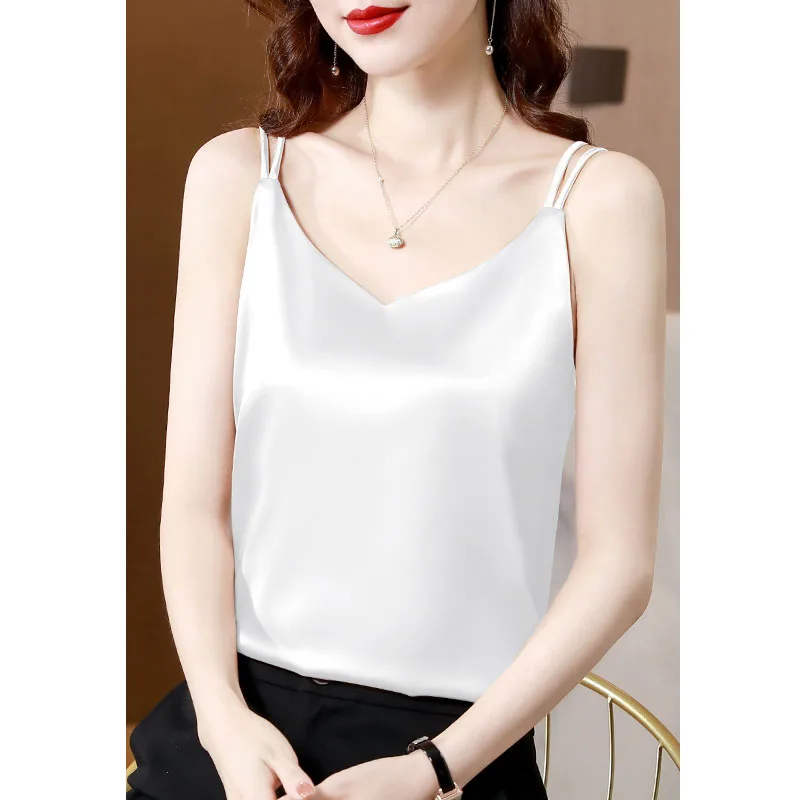 Chaleco de seda para mujer, novedad de verano, traje Sle, ropa interior de talla grande, correa Base en V, Top Sexy Bal Faionable para ir al trabajo Simple