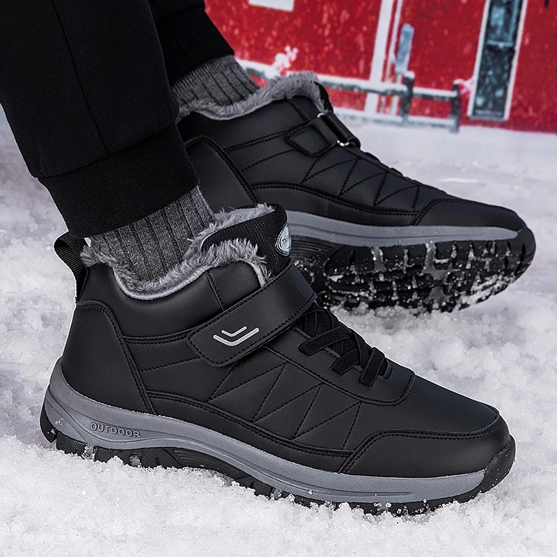 Winterstiefel für Herren aus Mikrofaser-Leder, Schneestiefel, Plüsch-Warm-Freizeitschuhe, wasserdichte Herrenstiefel, männliche Sneakers, Winter-Knöchelstiefel. – Detail 19