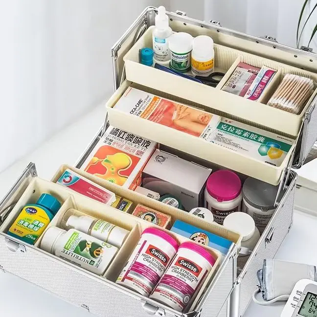 Three-Layer Medicine Box Aluminum Alloy Double-Open Large Hospital Clinic Set Medicine Bag Storage Medicine Box First Aid Box
