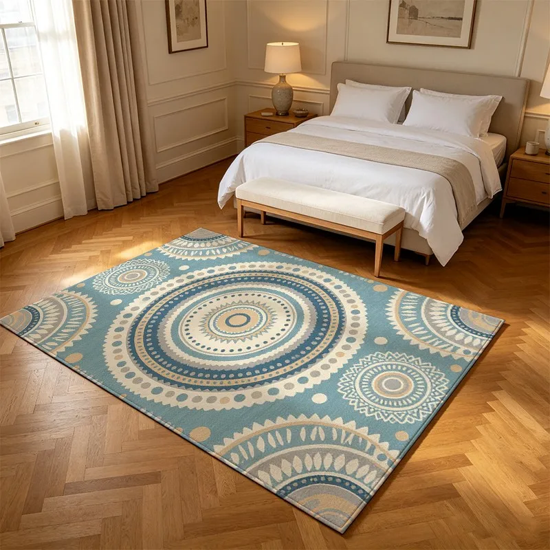 1 Piece of Woven Boho Mandala Circular Pattern Rug, Soft & Comfortable, Lightweight Easy To Maintain, Suitable For Winter & Autumn, All Seasons Use, Ideal For Living Room, Bedroom, Entryway, Dining Area Home Decor
