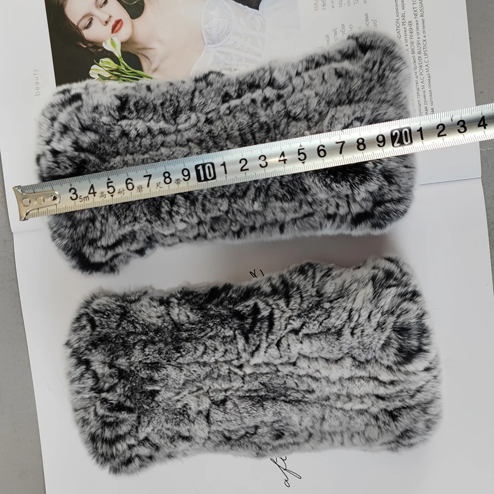 New Lady Real Fur Fingerless Gloves Handmade Knit Fur Mitten Winter Warm Women 100% Real Genuine Knitted Rex Rabbit Fur Mittens