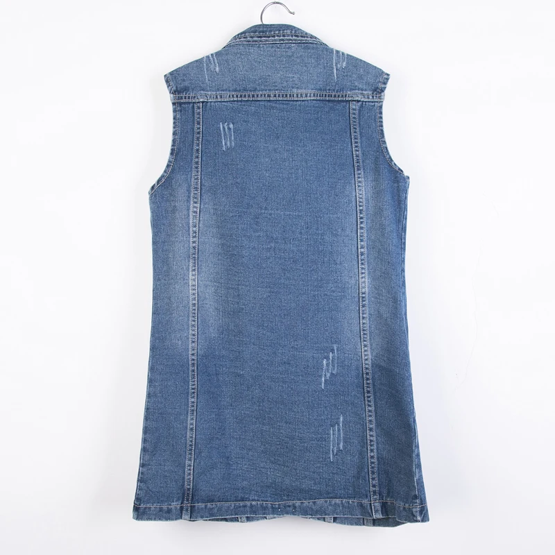 S-6XL Women's Denim Vest Spring Autumn Single Breasted Pockets Mid-Lengrh Jacket Female Sleeveless Jean Outerwear