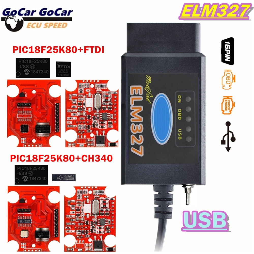Newly ELM327 V1.5 USB PIC18F25K80 FTDI PIC18F25K80 CH340 For Ford For Scan Switch OBD Scanner Car Diagnostic Tool Multi language