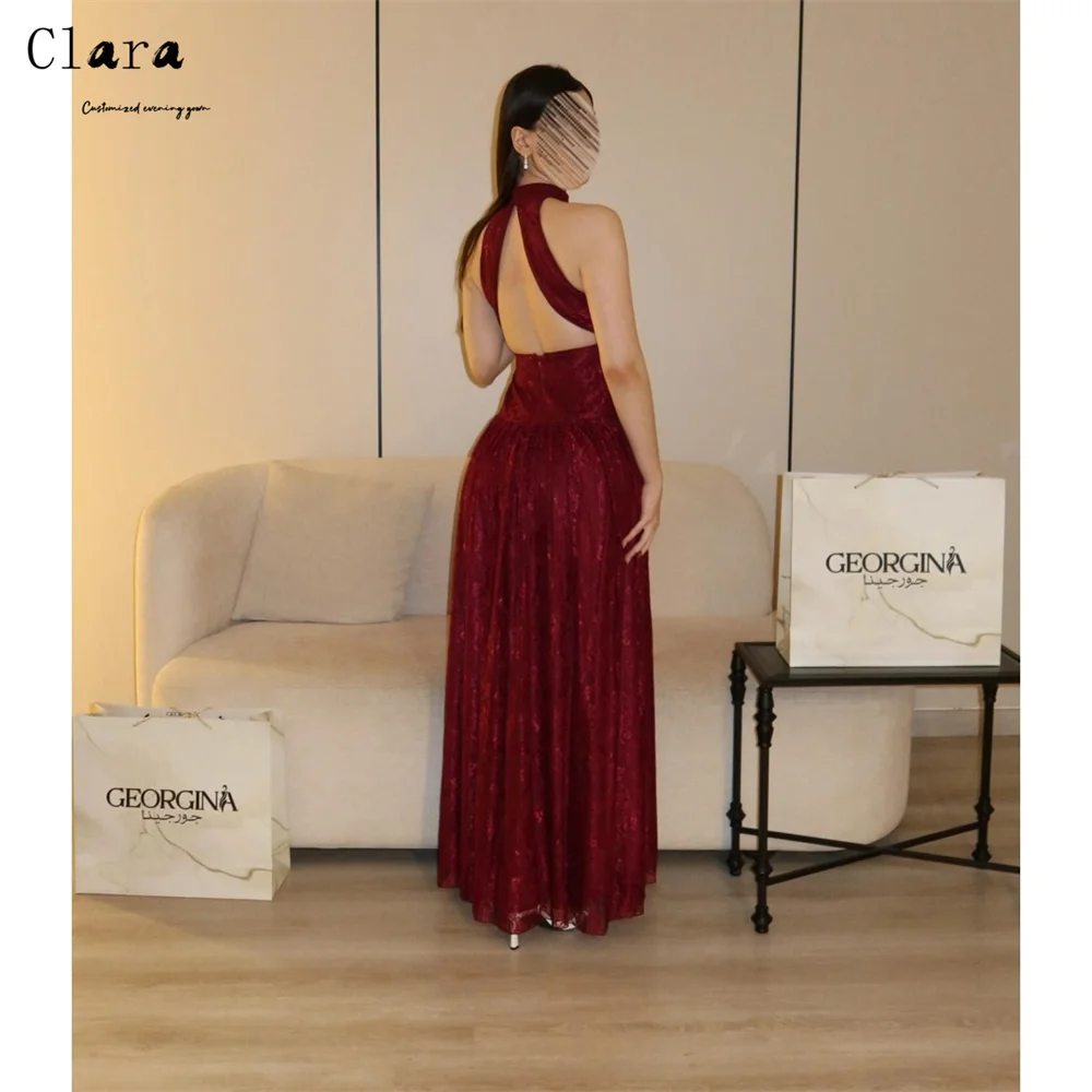 

Clara Custom Burgundy Lace Backless A-line Cocktail Dresses for Luxury Party Elegant Dress Luxury Wedding Guest Ball Gown Dress
