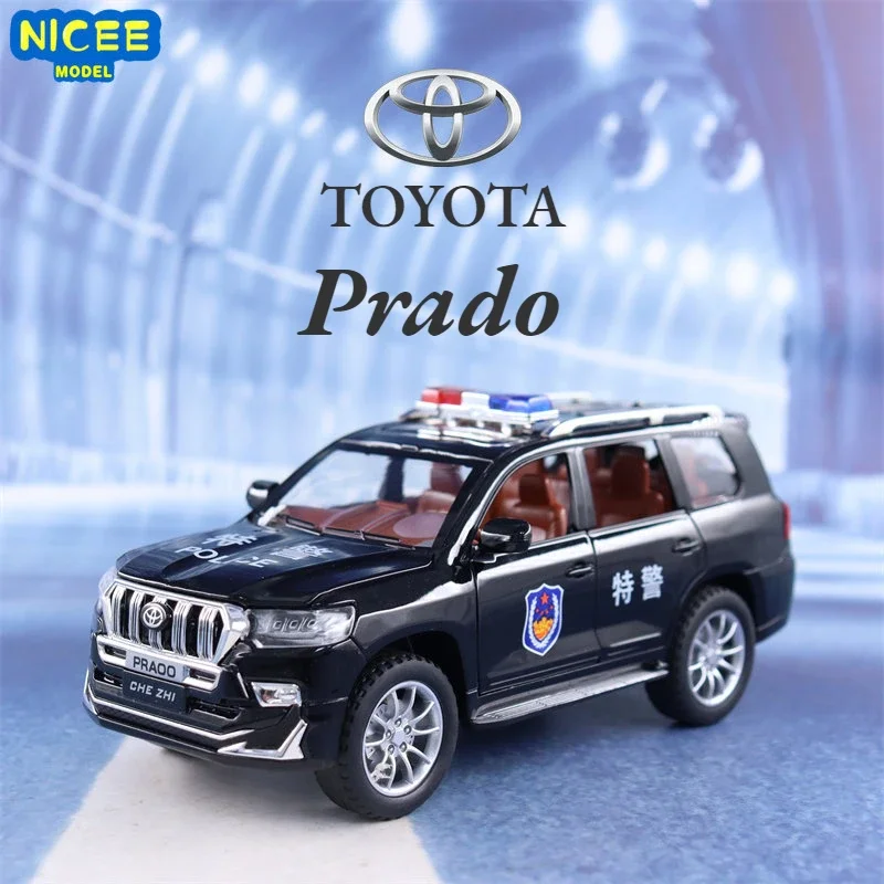 

1:24 Toyota Prado police car High Simulation Diecast Metal Alloy Model car Sound Light Pull Back Collection Kids Toy Gifts A530