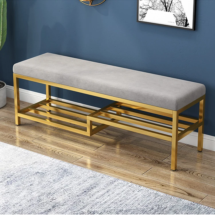 Custom Living Room Furniture Modern Footstool Metal Frame Velvet Seat Shoe Store Bench Entry Bench