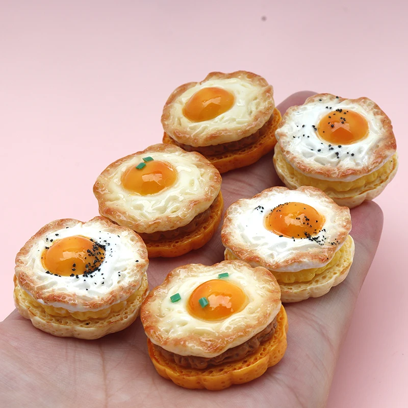 4/40pcs Simulation Decorative Egg Burger Fried Egg Figurine Decoration DIY Restaurant Desktop Decor Craft DIY Accessory