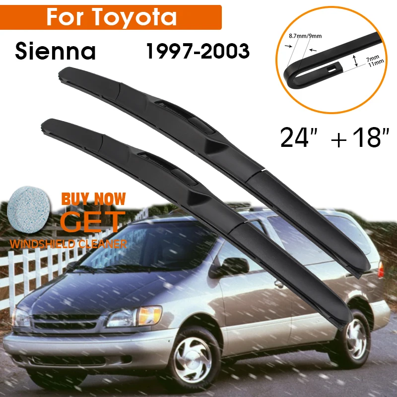 

Car Wiper Blade For Toyota Sienna 1997-2003 Windshield Rubber Silicon Refill Front Window Wiper 24"+18" LHD RHD Auto Accessories