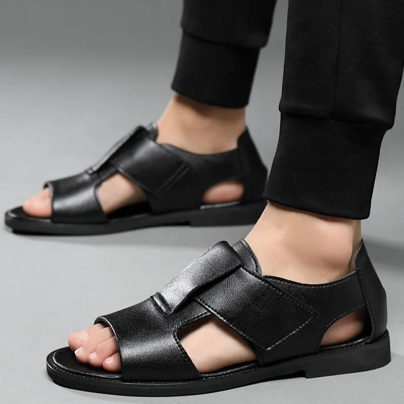 

Leather Sandals Non-slip Slippers Comfortable Mens Casual Shoes Men's Flats Rubber Sole Shoes Outdoor Fashion Beach Sandals Men