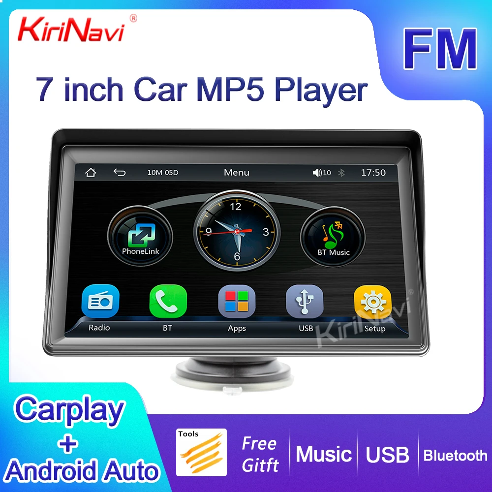 

Kirinavi Universal 7 Inch Car Radio FM HD Video Audio Stereo Player Wireless Carplay Android Auto Bluetooth 5.1 Touch Screen USB