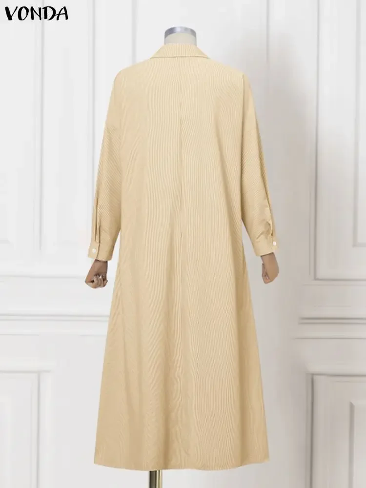 VONDA Moda Causale Abiti Manica Lunga Con Scollo A V Camicia Lunga da Donna Vestito Estivo 2025 Autunno Con Scollo a V Elegante Streetwear Maxi Abiti